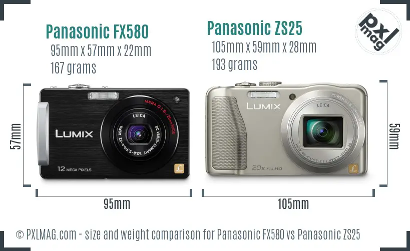 Panasonic FX580 vs Panasonic ZS25 size comparison