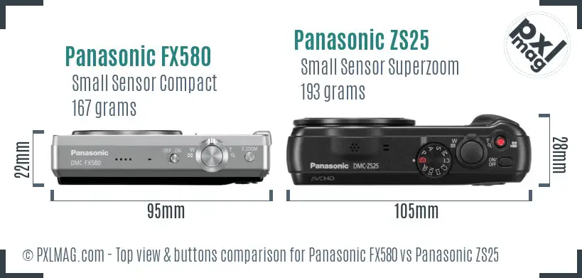 Panasonic FX580 vs Panasonic ZS25 top view buttons comparison