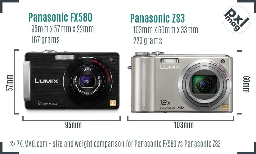 Panasonic FX580 vs Panasonic ZS3 size comparison