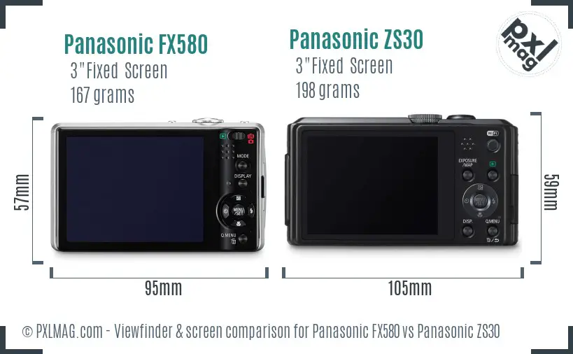 Panasonic FX580 vs Panasonic ZS30 Screen and Viewfinder comparison