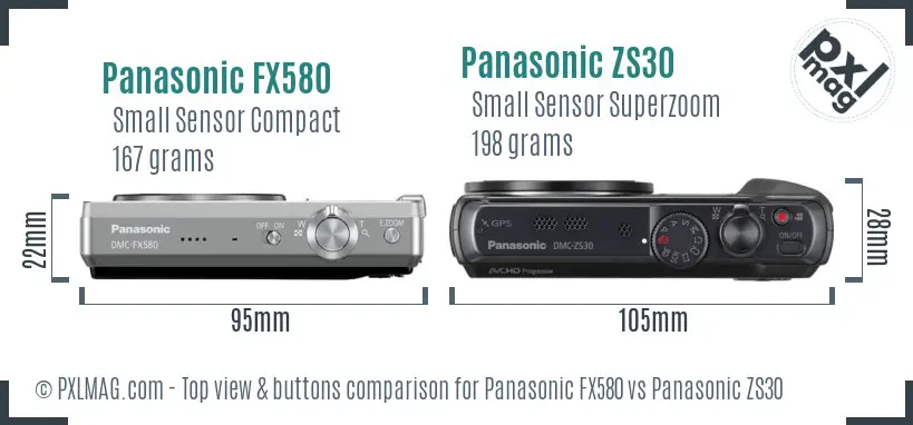 Panasonic FX580 vs Panasonic ZS30 top view buttons comparison