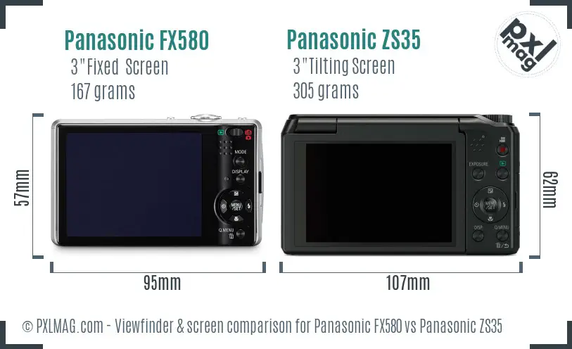 Panasonic FX580 vs Panasonic ZS35 Screen and Viewfinder comparison