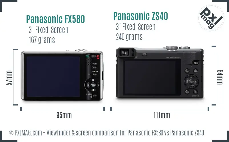 Panasonic FX580 vs Panasonic ZS40 Screen and Viewfinder comparison