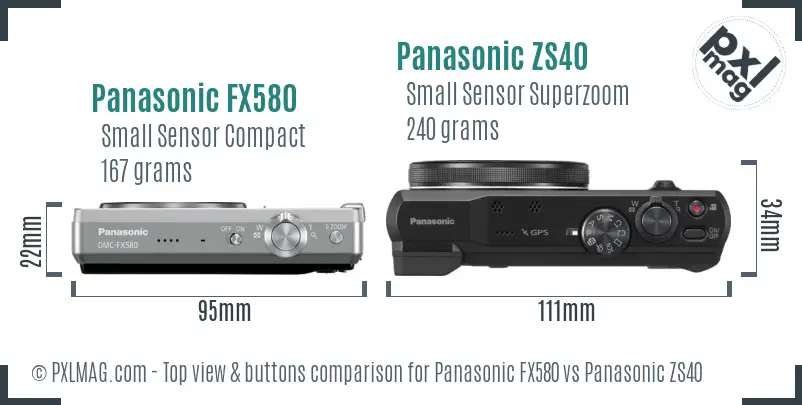 Panasonic FX580 vs Panasonic ZS40 top view buttons comparison