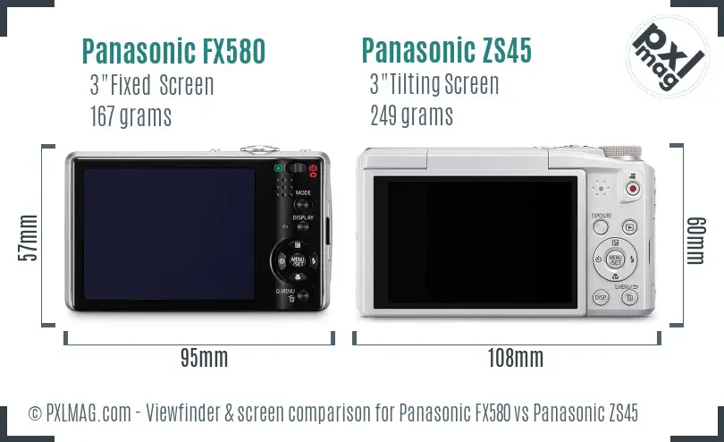 Panasonic FX580 vs Panasonic ZS45 Screen and Viewfinder comparison