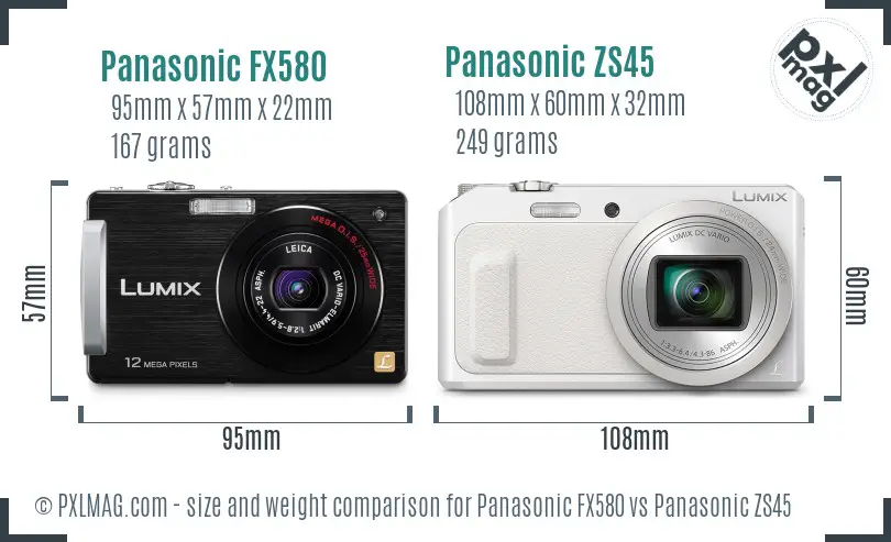 Panasonic FX580 vs Panasonic ZS45 size comparison