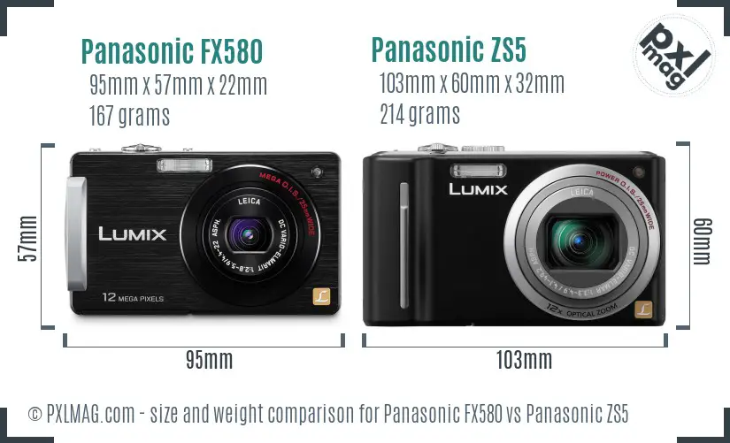 Panasonic FX580 vs Panasonic ZS5 size comparison