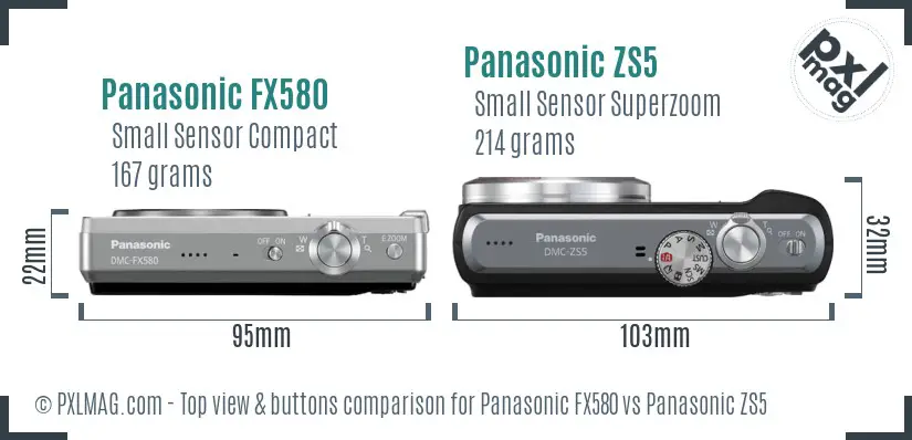 Panasonic FX580 vs Panasonic ZS5 top view buttons comparison