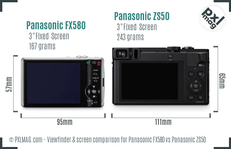 Panasonic FX580 vs Panasonic ZS50 Screen and Viewfinder comparison