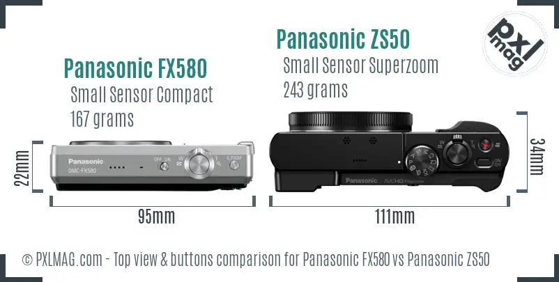 Panasonic FX580 vs Panasonic ZS50 top view buttons comparison