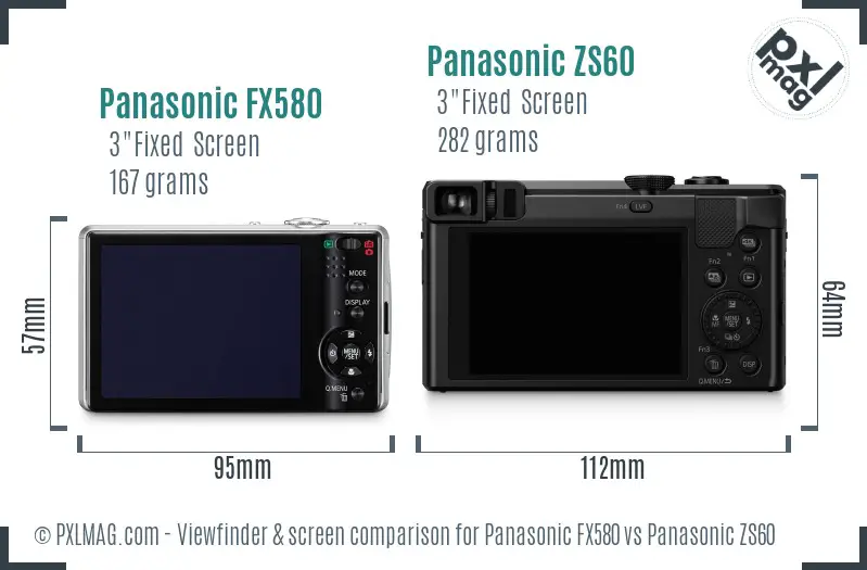 Panasonic FX580 vs Panasonic ZS60 Screen and Viewfinder comparison