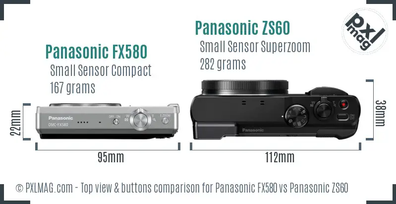 Panasonic FX580 vs Panasonic ZS60 top view buttons comparison