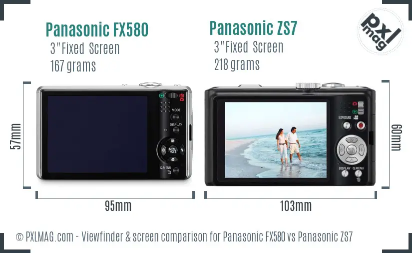Panasonic FX580 vs Panasonic ZS7 Screen and Viewfinder comparison