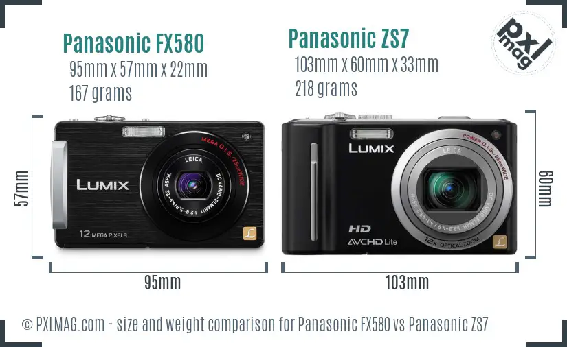 Panasonic FX580 vs Panasonic ZS7 size comparison