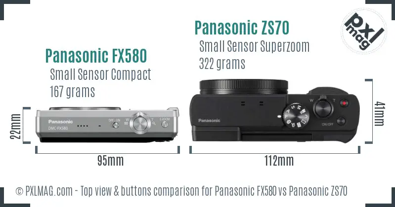 Panasonic FX580 vs Panasonic ZS70 top view buttons comparison