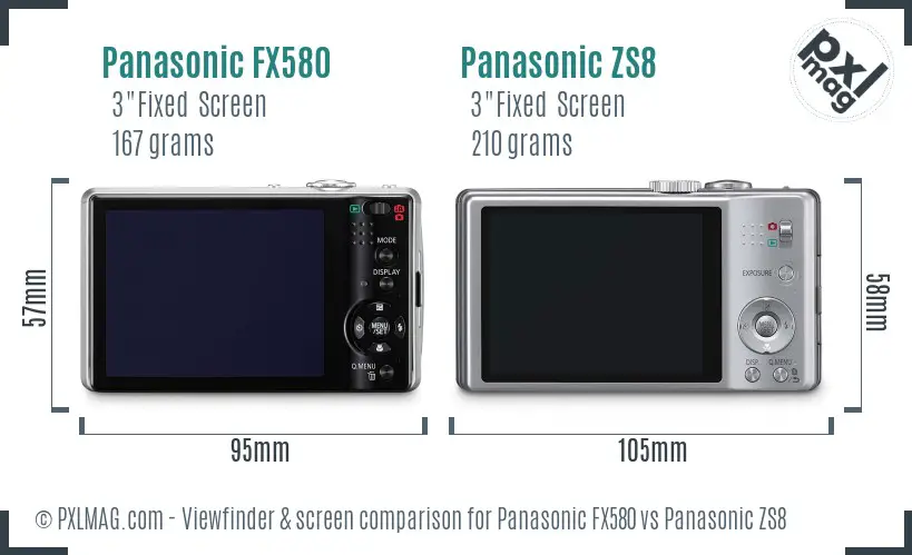 Panasonic FX580 vs Panasonic ZS8 Screen and Viewfinder comparison