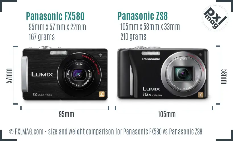 Panasonic FX580 vs Panasonic ZS8 size comparison