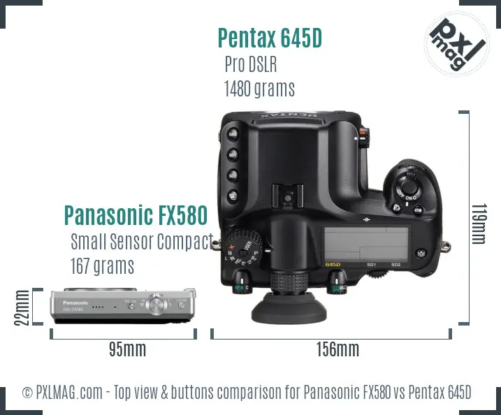 Panasonic FX580 vs Pentax 645D top view buttons comparison