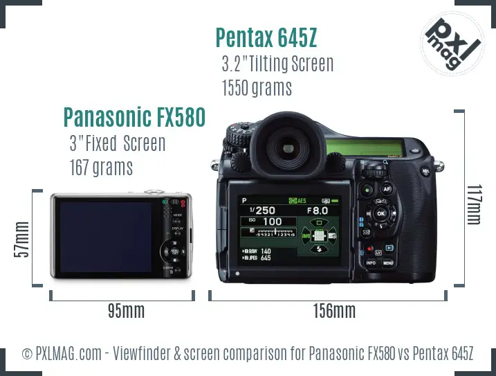 Panasonic FX580 vs Pentax 645Z Screen and Viewfinder comparison