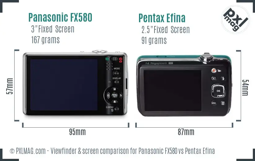 Panasonic FX580 vs Pentax Efina Screen and Viewfinder comparison