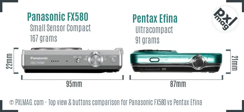 Panasonic FX580 vs Pentax Efina top view buttons comparison