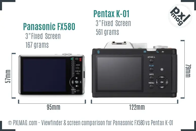 Panasonic FX580 vs Pentax K-01 Screen and Viewfinder comparison
