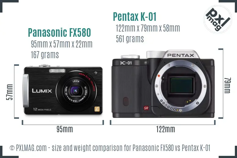 Panasonic FX580 vs Pentax K-01 size comparison