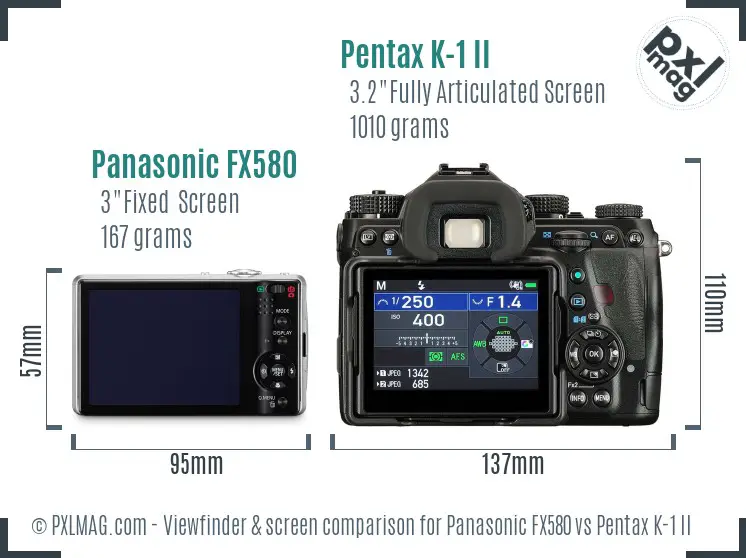 Panasonic FX580 vs Pentax K-1 II Screen and Viewfinder comparison