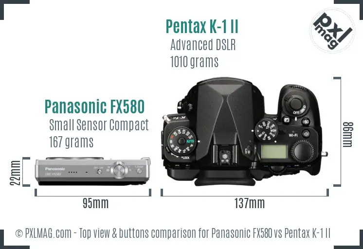 Panasonic FX580 vs Pentax K-1 II top view buttons comparison