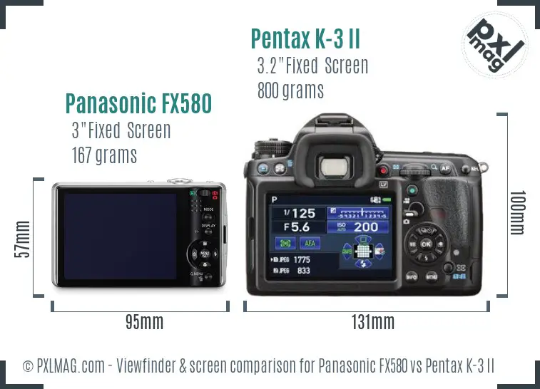 Panasonic FX580 vs Pentax K-3 II Screen and Viewfinder comparison