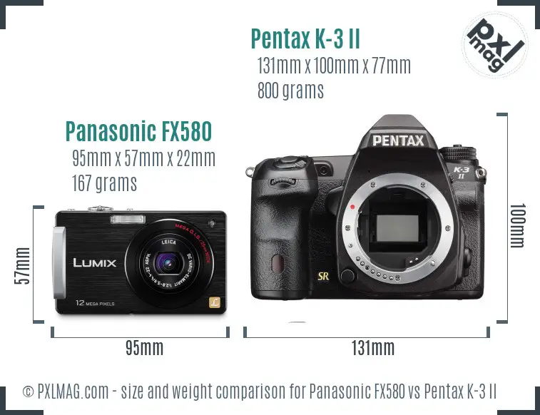 Panasonic FX580 vs Pentax K-3 II size comparison