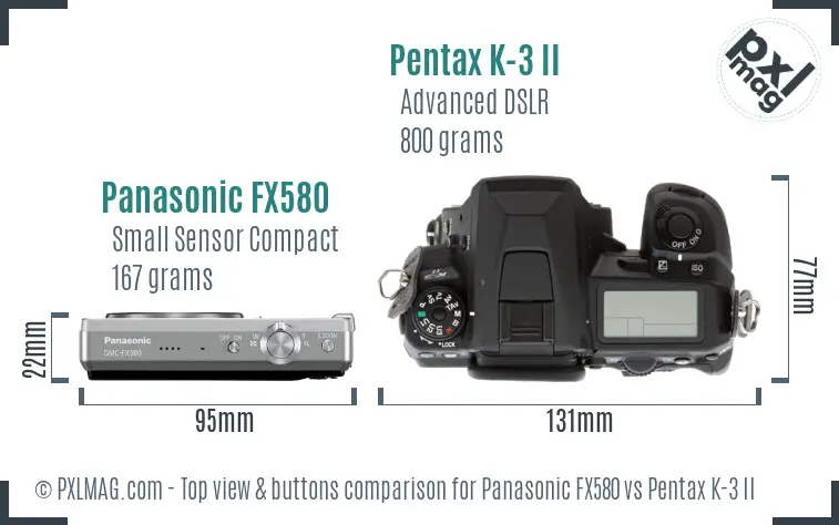 Panasonic FX580 vs Pentax K-3 II top view buttons comparison