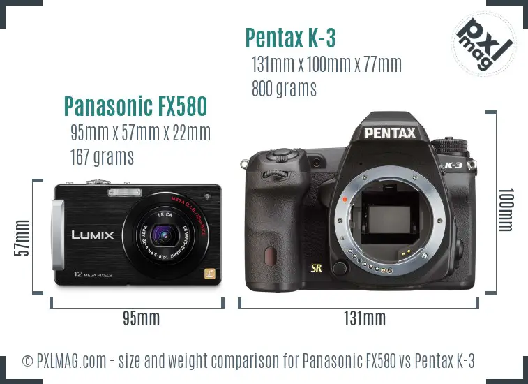 Panasonic FX580 vs Pentax K-3 size comparison