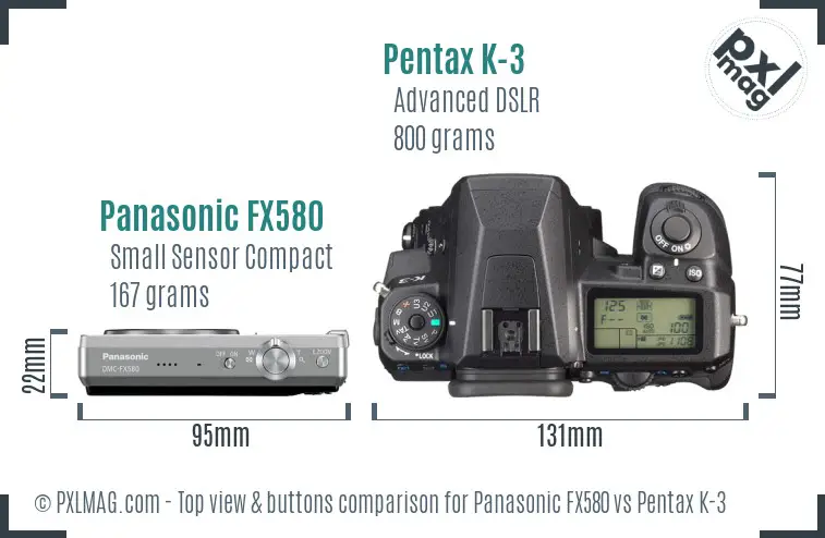Panasonic FX580 vs Pentax K-3 top view buttons comparison