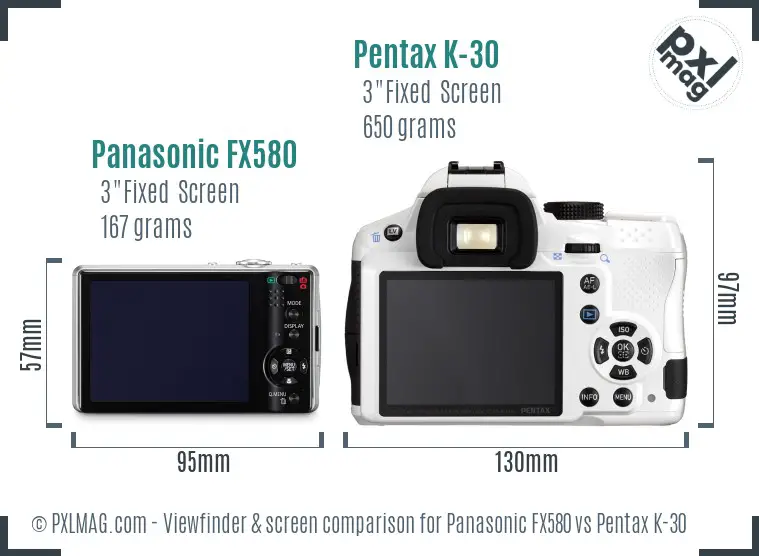 Panasonic FX580 vs Pentax K-30 Screen and Viewfinder comparison