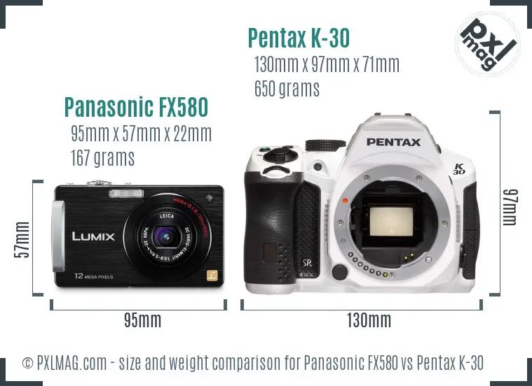 Panasonic FX580 vs Pentax K-30 size comparison