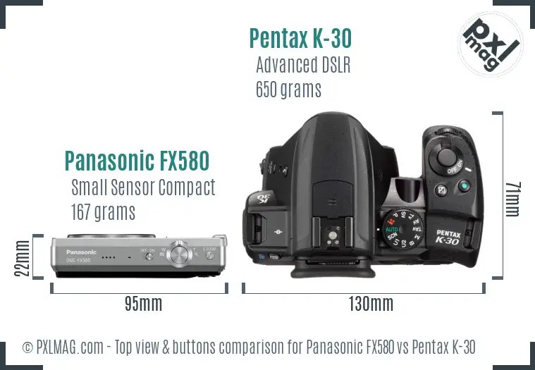 Panasonic FX580 vs Pentax K-30 top view buttons comparison