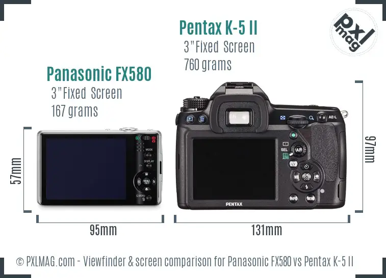 Panasonic FX580 vs Pentax K-5 II Screen and Viewfinder comparison