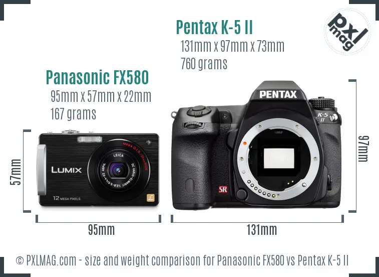 Panasonic FX580 vs Pentax K-5 II size comparison