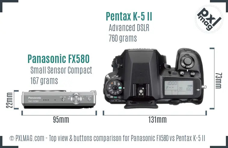 Panasonic FX580 vs Pentax K-5 II top view buttons comparison