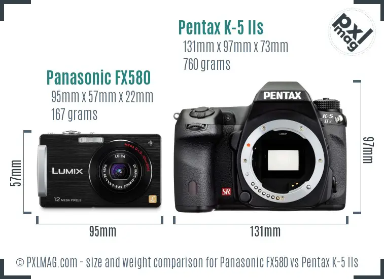 Panasonic FX580 vs Pentax K-5 IIs size comparison