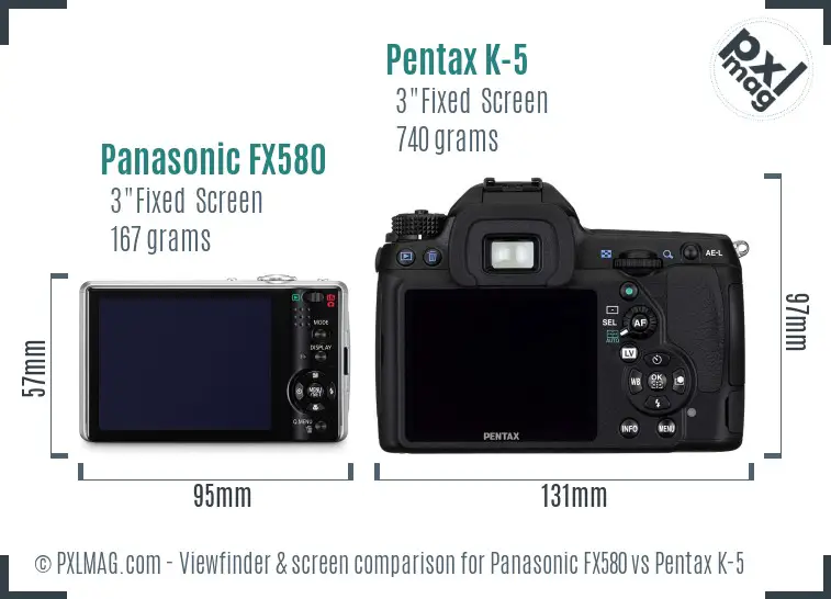 Panasonic FX580 vs Pentax K-5 Screen and Viewfinder comparison