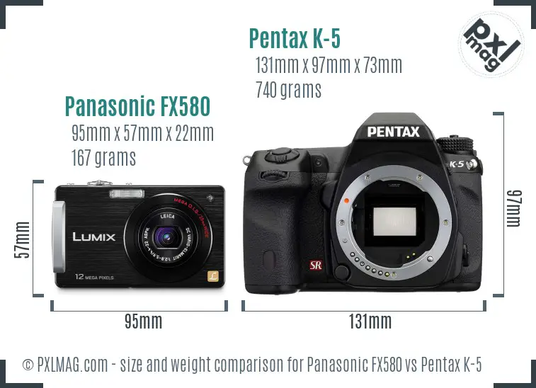 Panasonic FX580 vs Pentax K-5 size comparison