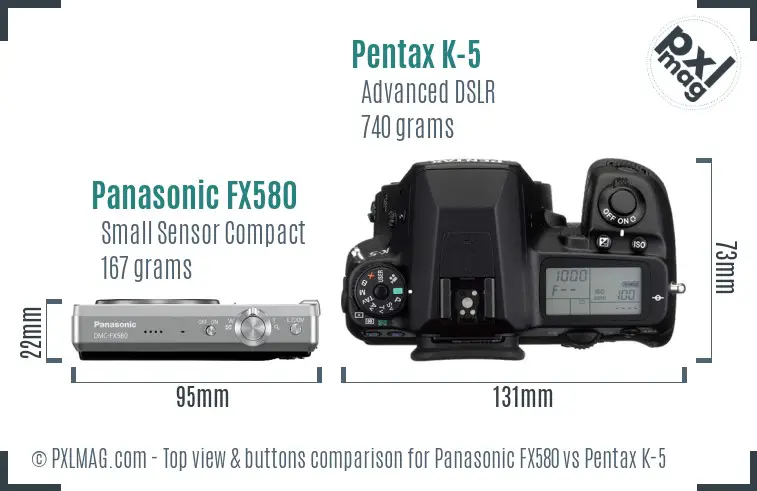 Panasonic FX580 vs Pentax K-5 top view buttons comparison