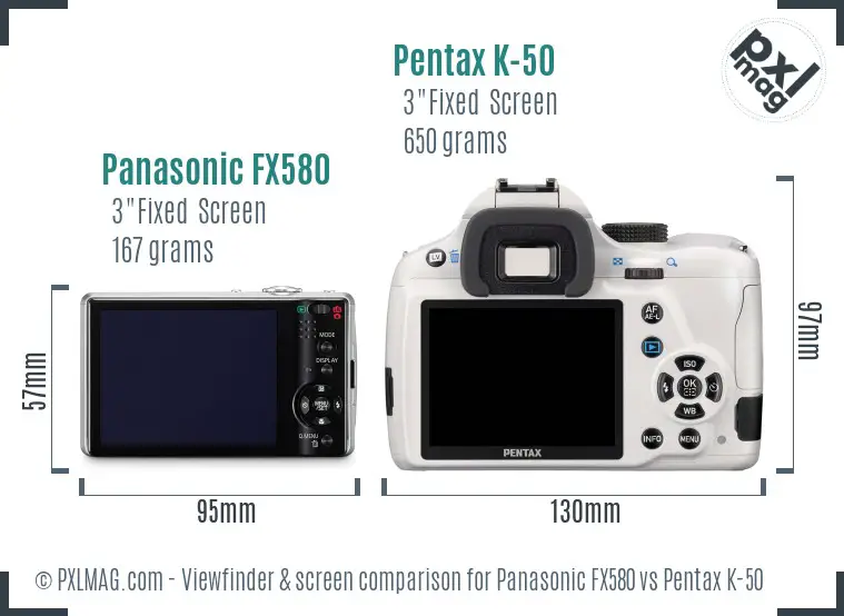Panasonic FX580 vs Pentax K-50 Screen and Viewfinder comparison