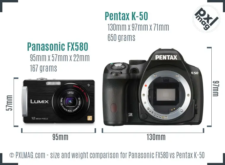 Panasonic FX580 vs Pentax K-50 size comparison