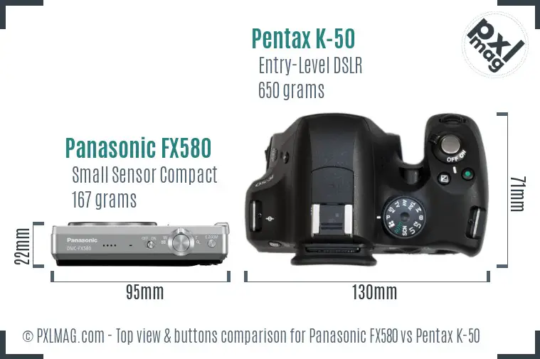 Panasonic FX580 vs Pentax K-50 top view buttons comparison