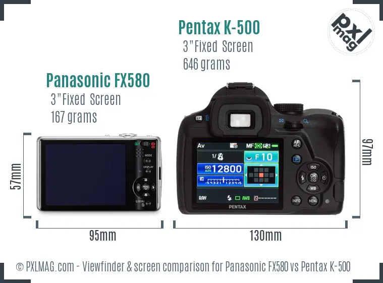 Panasonic FX580 vs Pentax K-500 Screen and Viewfinder comparison