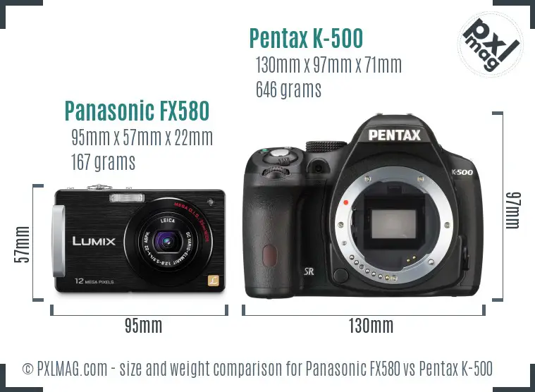 Panasonic FX580 vs Pentax K-500 size comparison