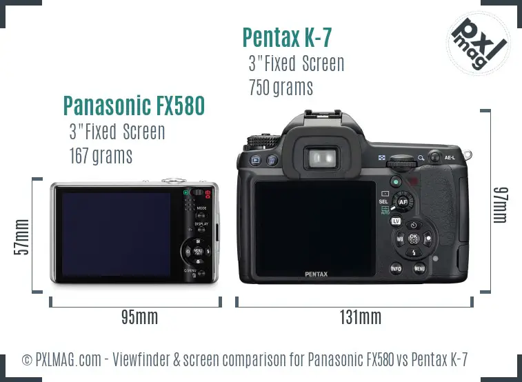 Panasonic FX580 vs Pentax K-7 Screen and Viewfinder comparison